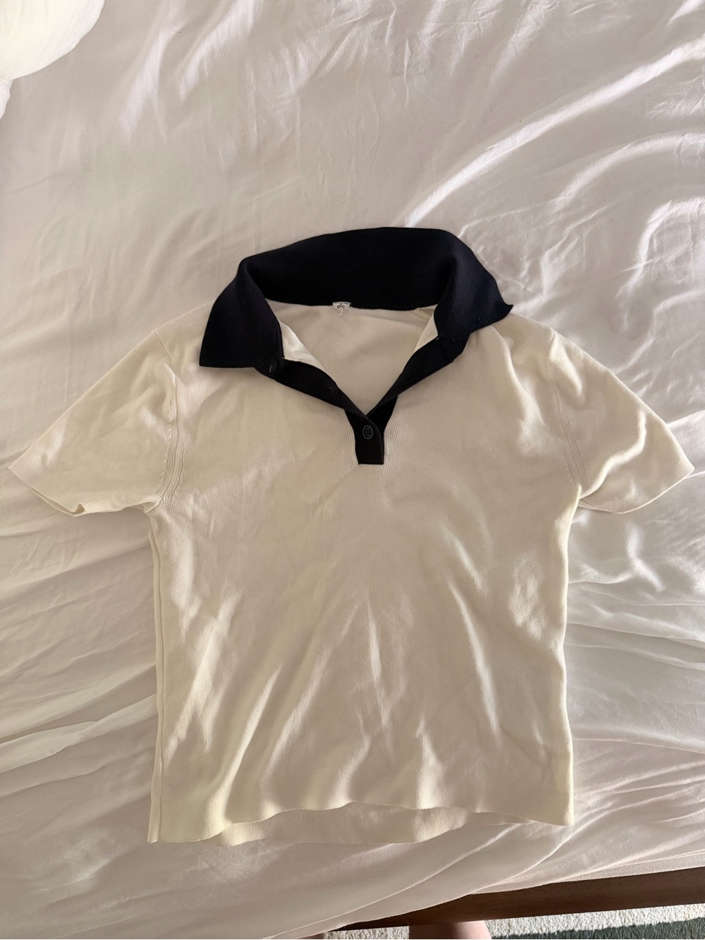 Uniqlo Cream Short-Sleeve Polo with Black Collar